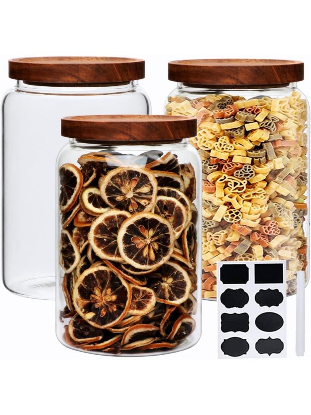 67oz Glass Pantry Storage Jars Set of 3 with Wooden Lids - Kitchen Organization